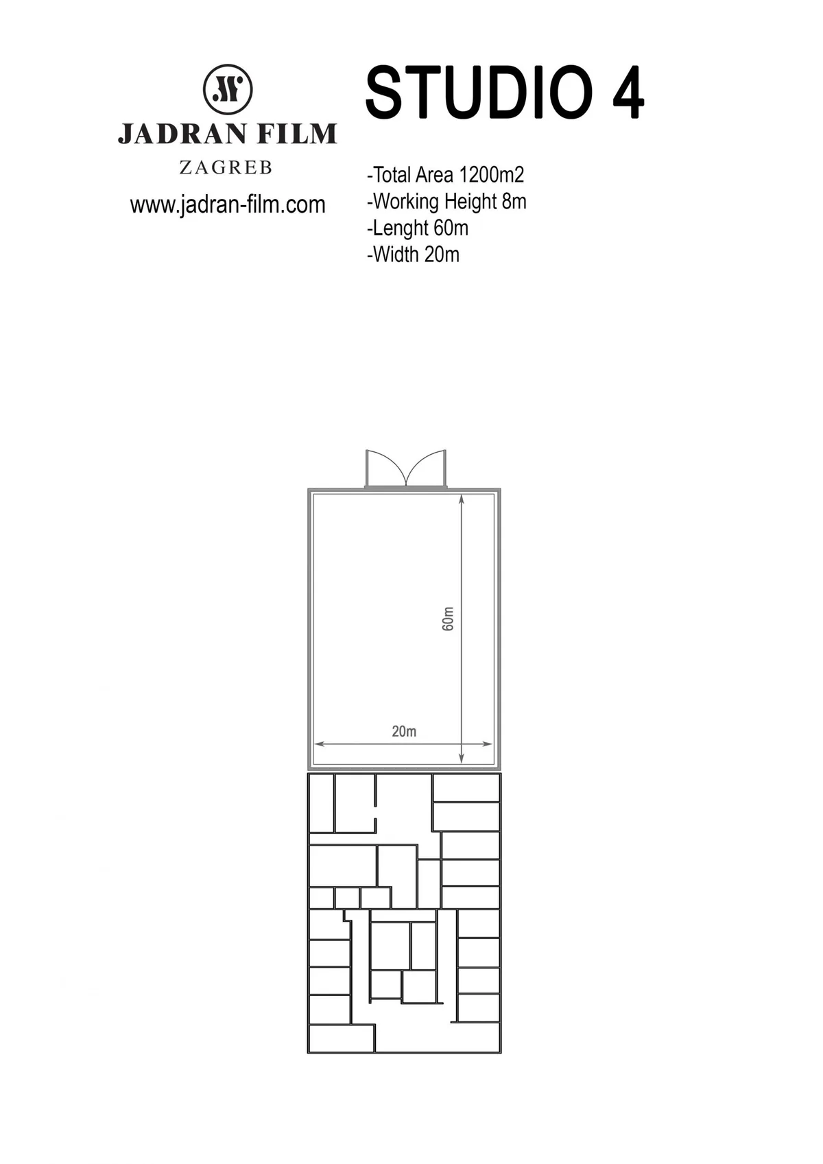 Studio 4 floor plan with 60 meter by 20 meter dimensions