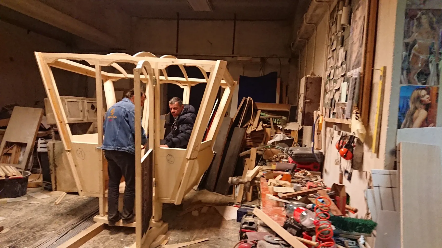 Workshop construction area with scenic elements