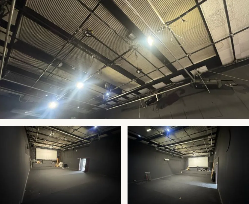 Studio 8 lighting grid and projection hall